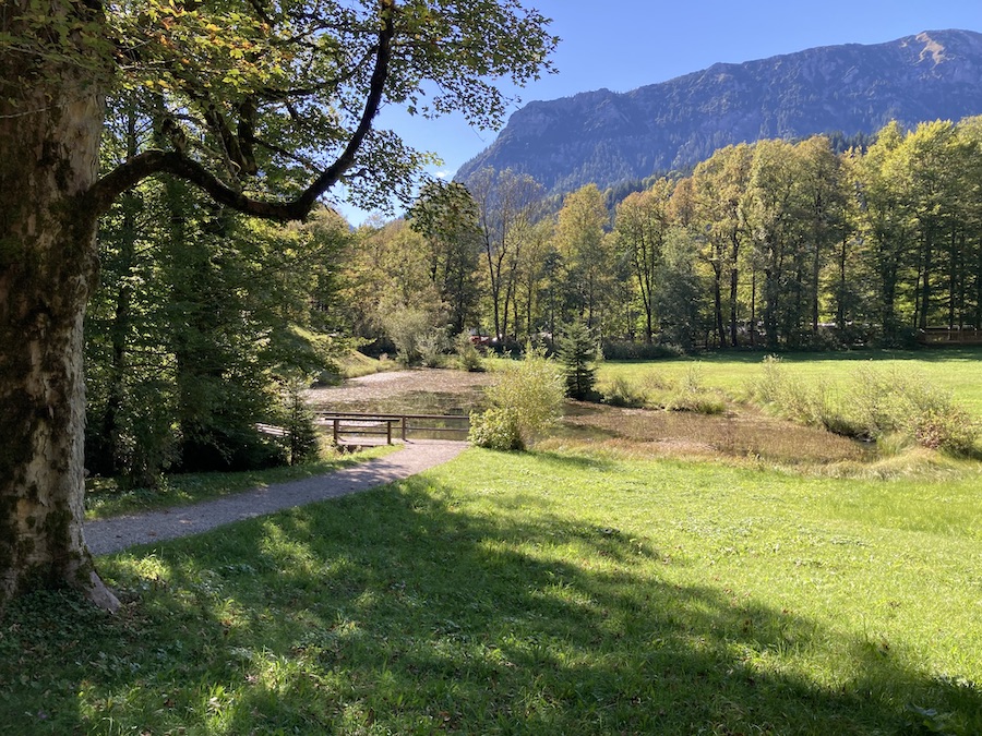 Parkanlage auf dem Fußweg zu Schloß Linderhof - die Außenanlagen kosten keinen Eintritt