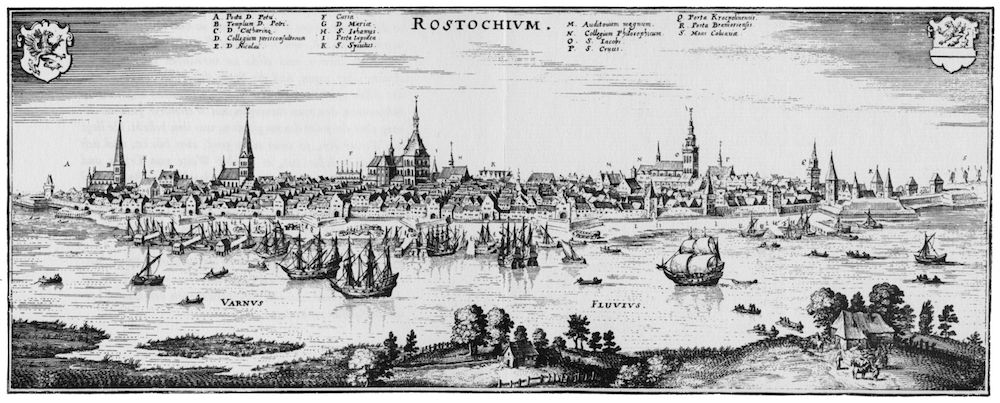 Rostock auf der Karte von Mathias Merian dem älteren, 1641