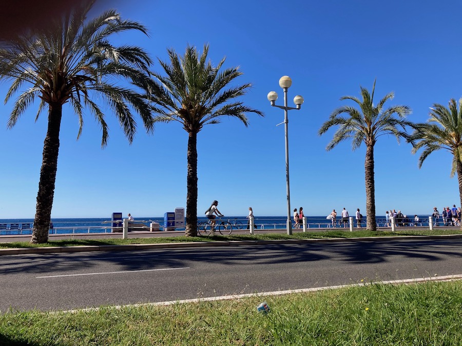 Erster Eindruck von Nizza: Palmen, Meer und viele rote Ampeln, die Zeit zum Knipsen lassen