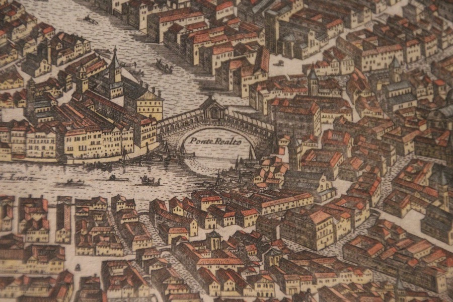 Die Rialtobrücke auf einer Darstellung von ca. 1680 (Julius Milhauser, Museo Correr, Venezia)